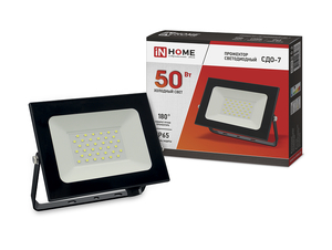 Прожектор светодиодный СДО-7 50Вт 6500К IP65 4500лм 230В черн. IN HOME