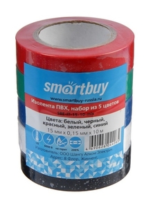 Изолента Smartbuy 0,15*15мм, 10м, набор 5 цветов (1/60)