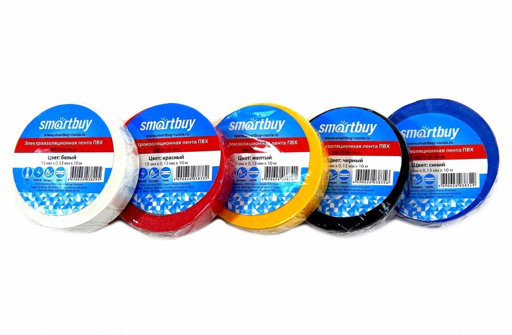 Изолента Smartbuy 0,15*15мм, 10м, набор 5 цветов (1/60)