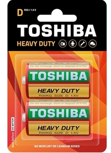 R20 TOSHIBA BL-2 ( бочка на блистере, 1,5V D, солевая) (2/20/100)